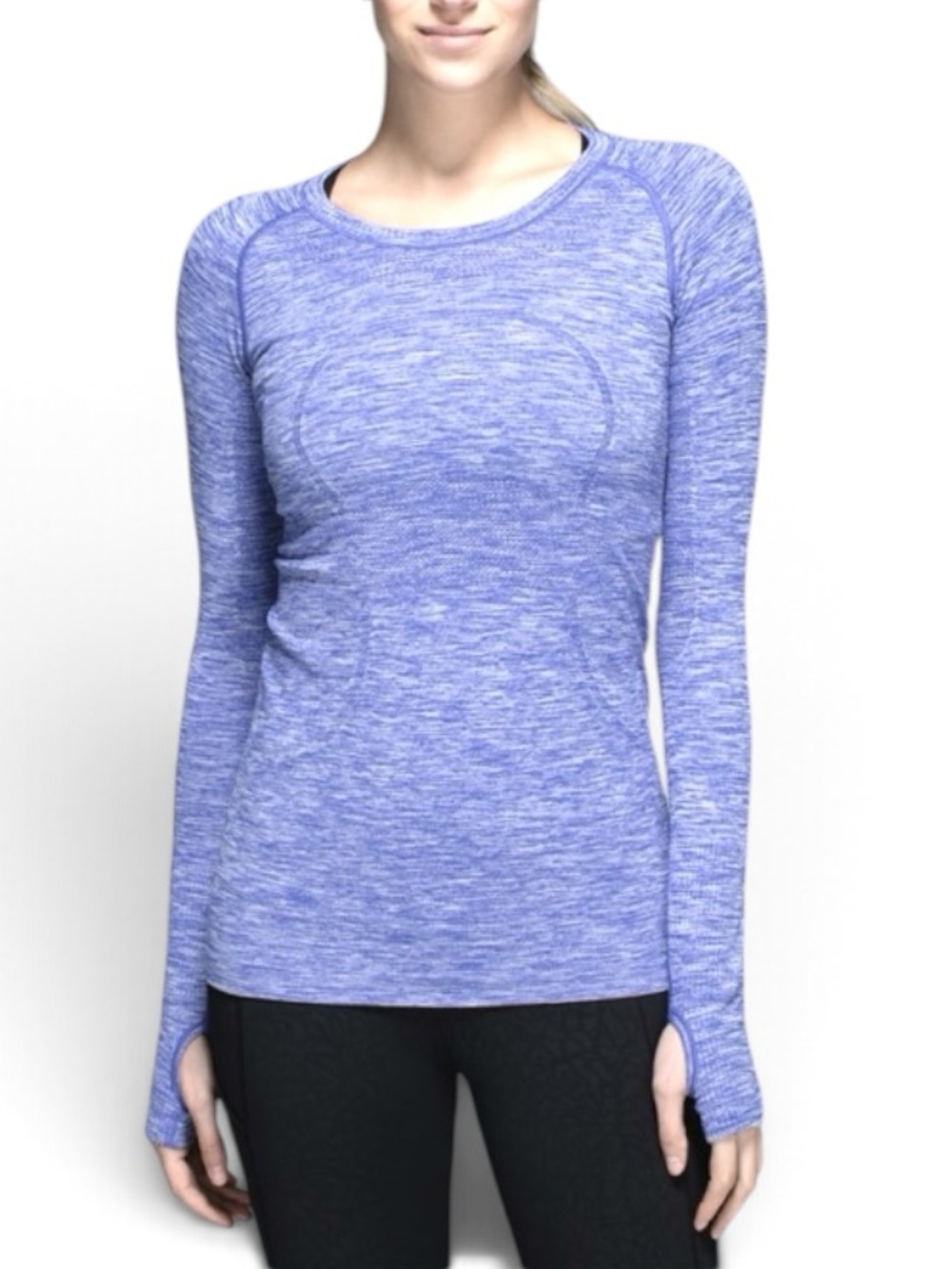 Lululemon Run: Swiftly Tech Long Sleeve Crew Space Dye Heathered Blue Sz 8